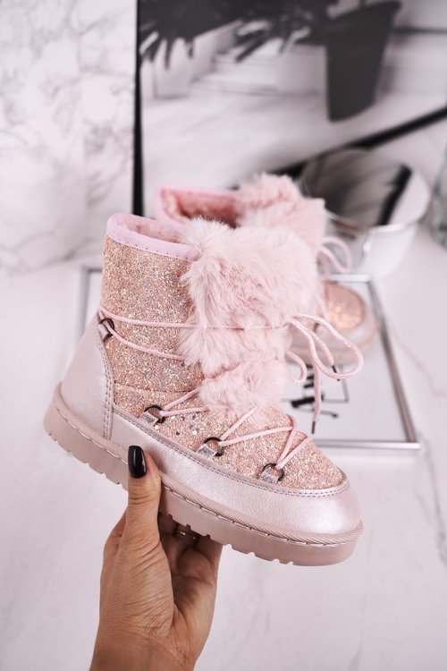 Detské topánky Snehové topánky s kožušinou jasne ružovou Minnie Mouse