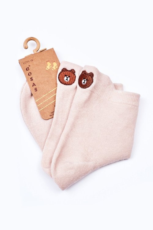 Dievčenské bavlnené ponožky s béžovým béžovým plyšovým medveďom