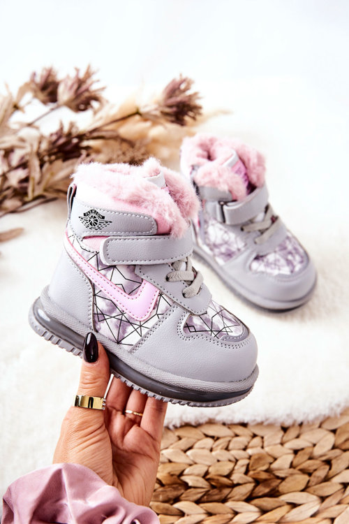 Izolované snehové topánky pre deti Gray-ružové Shirinell