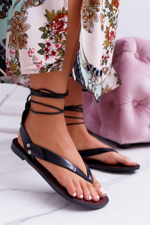 Lu Boo Černé vázané japonské sandály Florence