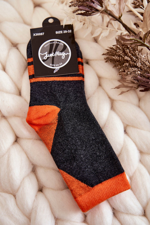 Mládežné dvojfarebné ponožky s grafitovými oranžovými pruhmi