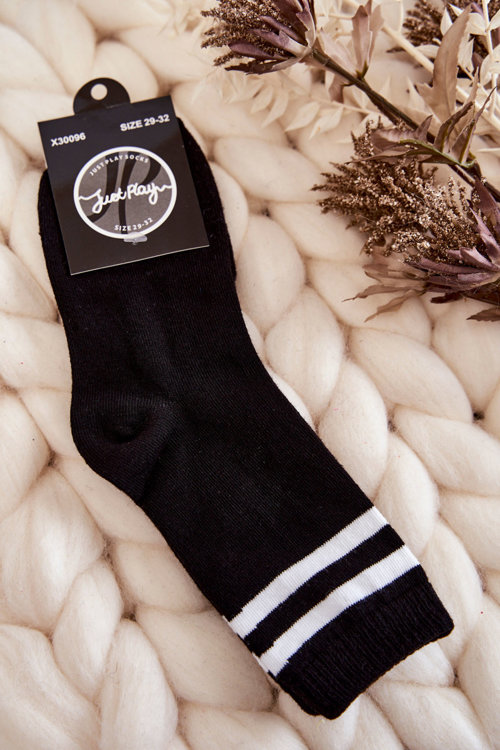 Mládežnícke bavlnené športové ponožky s čiernymi pruhmi