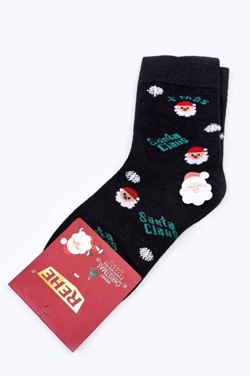 Vianočné bavlnené Santa Claus čierne ponožky